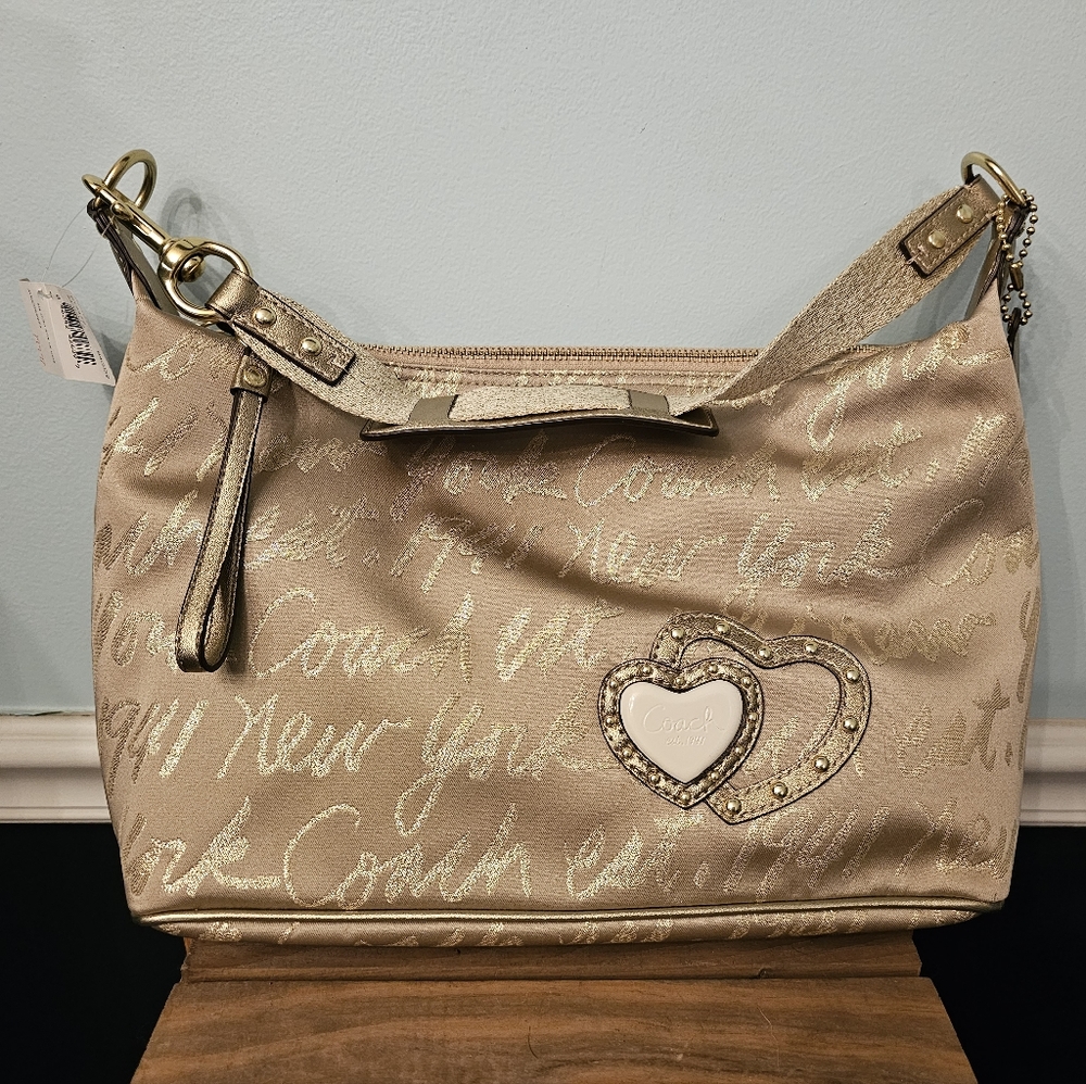 NWT Coach Poppy Lurex Hobo Signature Script